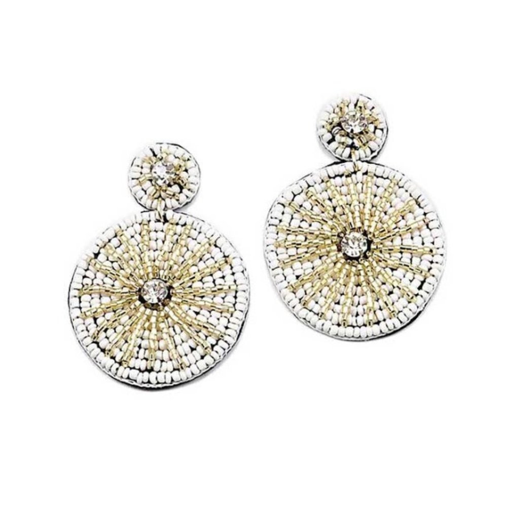 Tigerstars White Multi Bead Jumbo Disk Earring